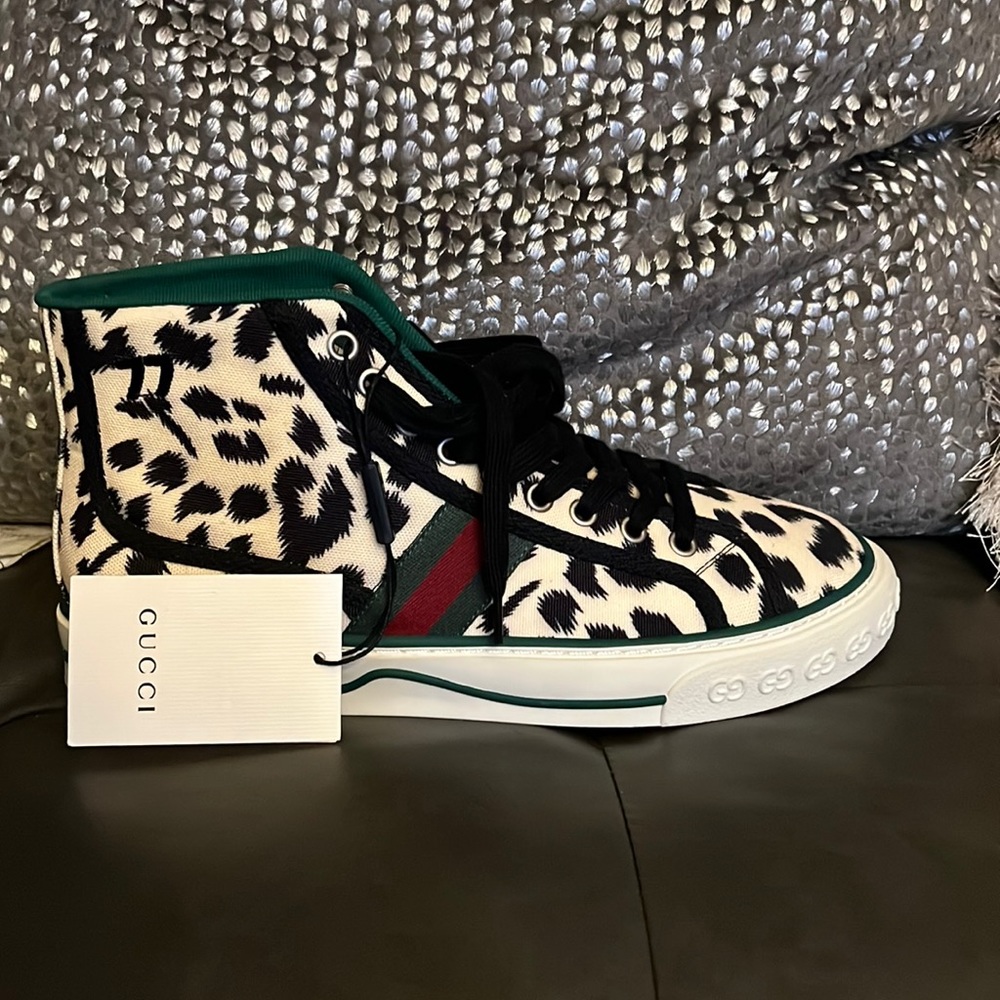 Gucci Leopard Print Tennis High 1977 Sneaker In Neutrals,